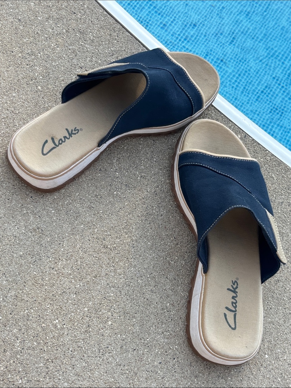 Clark’s Comfort Canvas Slip On Velcro Navy Slip-On Cushioned Sandals 9 9.5 10 - Picture 10 of 14